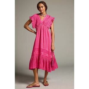 Anthropologie OVERSIZED XS Pink Ruffled Tiered Babydoll Dress